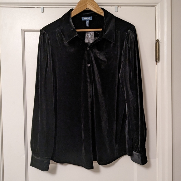 ๐ค Modcloth Bee Buzzworthy Black Velvet Button Up Shirt, XL, NWT - Picture 5 of 13